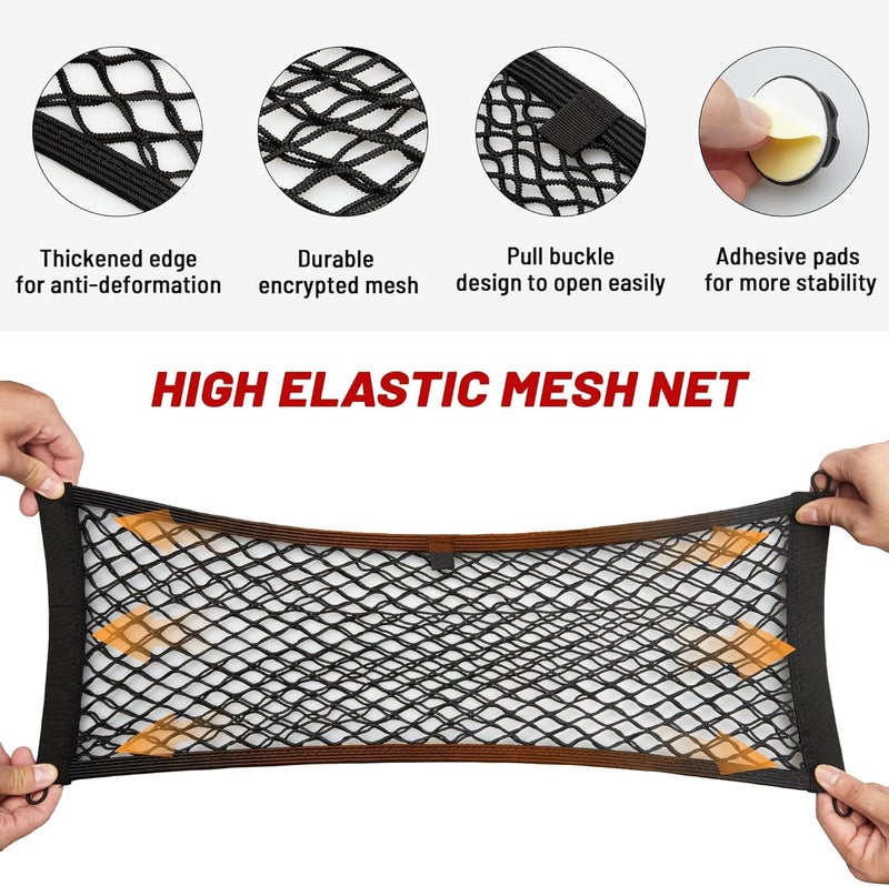 RED WOLF 2 Pcs Universal Cargo Net Pocket Elastic Mesh Netting Car Mesh Pouch for Trunk RV Boats Home Cargo Storage Mesh with Screws and Hooks (25.6'' x 9.8'') - Image 2